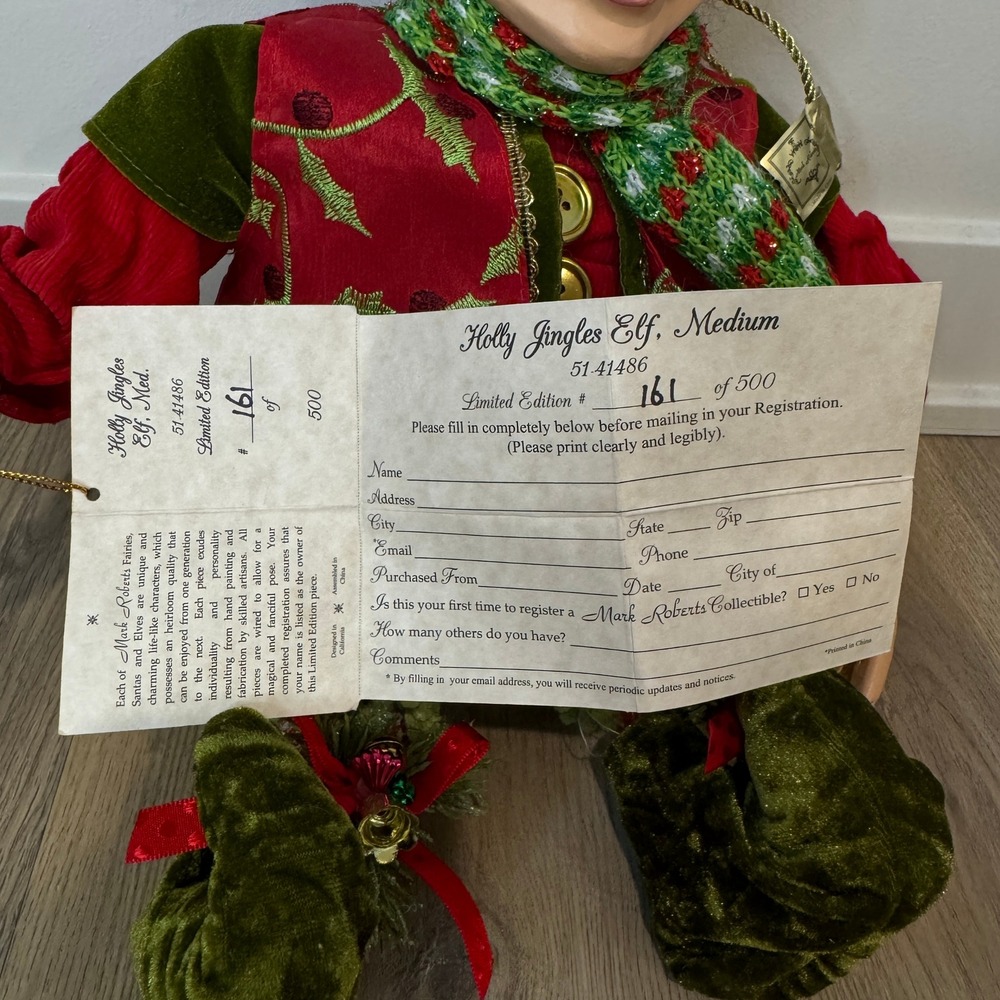 Mark Roberts Holly Jingles Elf Medium 23" Limited Edition 161/500 Christmas EUC - Picture 4 of 10